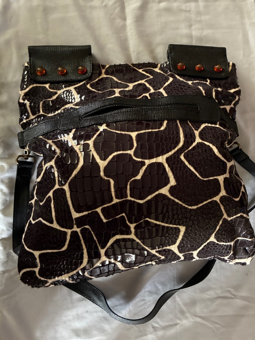 Chico's Giraffe-Print Backpack in Black and Cream